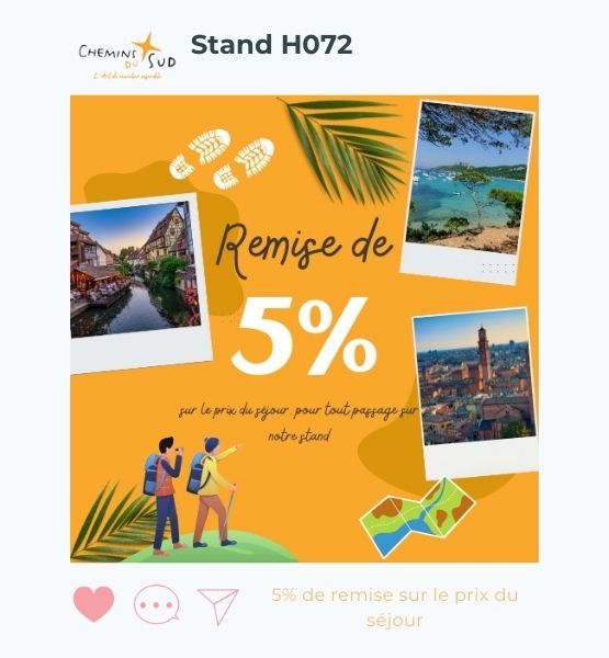 Visuel d'une offre spéciale Chemin du Sud : 5% de remise sur le prix du séjour. 