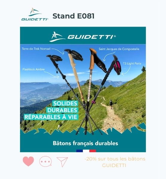 Visuel d'une offre spéciale salon Destinations Nature : -20% sur tous les bâtons GUIDETTI 