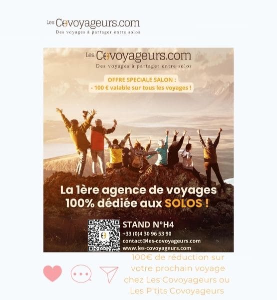 Visuel d'une offre spéciale des Covoyageurs : 100€ de réduction sur votre prochain voyage chez Les Covoyageurs ou  Les P'tits Covoyageurs . 
