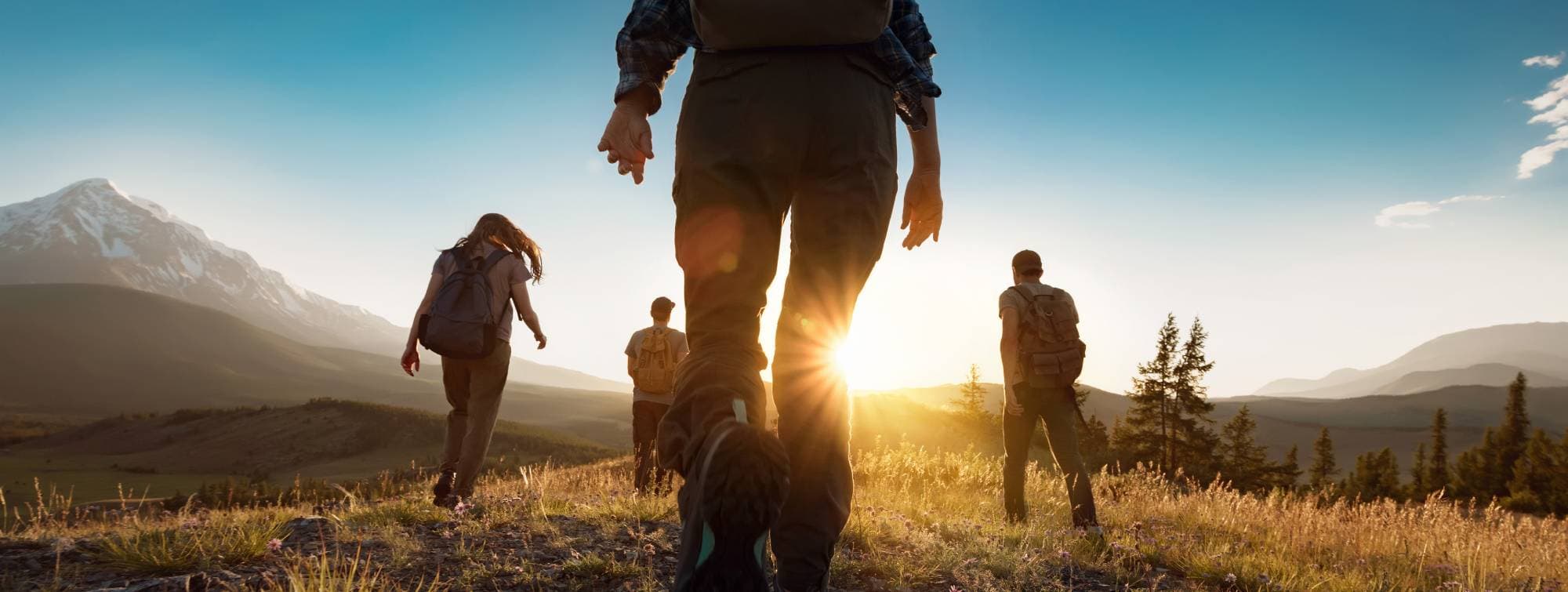 une photo de 4 personnes qui marchent à la montagne