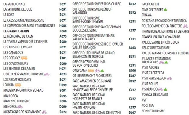 Des noms d'exposants en gras sur le guide visite