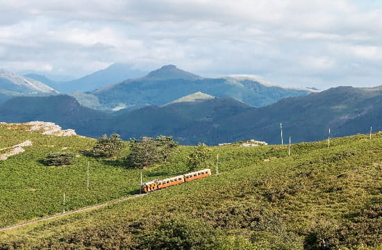 Le train de la Rhune en pleine montagne.
