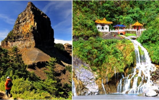 Image illsutrant la montagne taiwannaise avec ses cascades et ses pics montagneux.