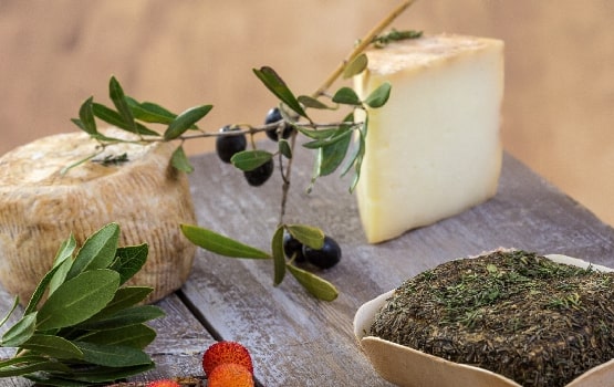 Divers mets de la gastronomie Corse tels que du fromage. 