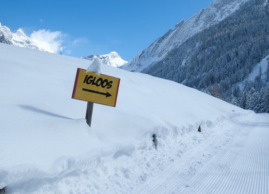 Un panneau igloo planté dans la neige